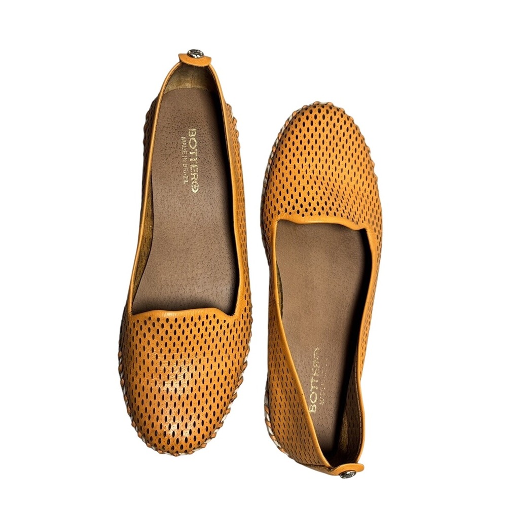 Bottero Women Mustard Yellow Perforated Leather Slip On‎ Loafers Size 8 Brazil